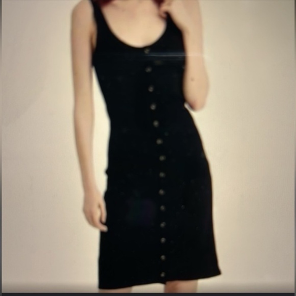 American Eagle Outfitters Black Midi Tank Backless Dress w Buttons. Sexy! Size M